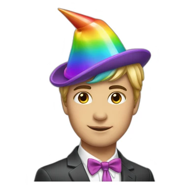Posh-boy-with-suit-and-rainbow-unicorn-hat sticker