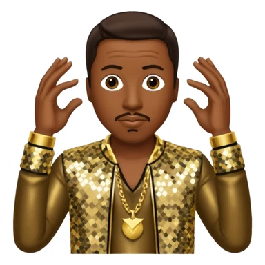 MC Hammer with dark brown hair, gold sequin outfit sticker