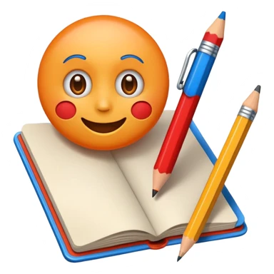 Create a colorful and fun emoji icon representing cartooning. Include elements like a pencil, sketchbook, and exaggerated facial expressions. Use bright, playful colors like orange, red, and blue, and make sure the design reflects a lighthearted, creative vibe. Ensure the background is transparent. sticker