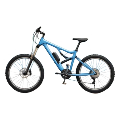 An icon featuring a mountain bike parked at the summit of a mountain, overlooking a vast mountain range and winding trail below. The backdrop includes rugged peaks, rolling hills, and a clear blue sky, with the sun casting warm light on the scene. Transparent background emphasizes the adventure. sticker