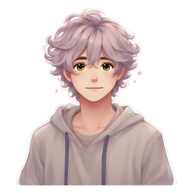 Gorgeous romantic hot attractive anime style modern anime shojo guy with pretty medium-long messy hair and colorful eyes and blushing face aesthetic trending style  pastelcore cottagecore kawaiicore sticker