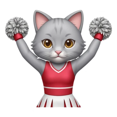 A cute sleek grey cat cheerleader twirling pom-poms with confident energy. sticker