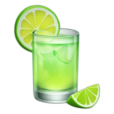 A single tequila glass with a single slice of green lemon piece on it sticker