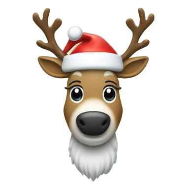 Reindeer wearing a Santa hat with a red nose snowing in the background sticker