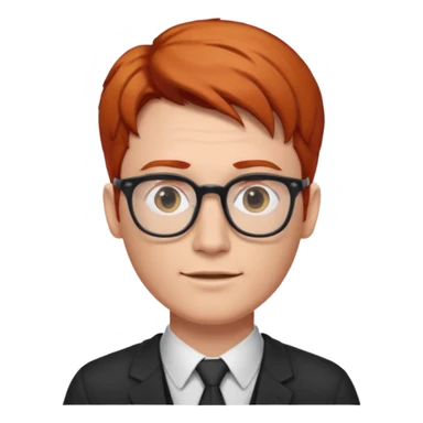 redhead male teacher with middle parted hair and glasses, young sticker