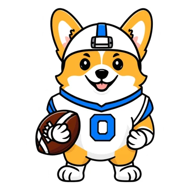 Corgi with football University Michigan sticker