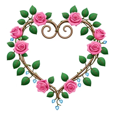 heart shape metal vine with pink-red roses border with crystals hanging  sticker