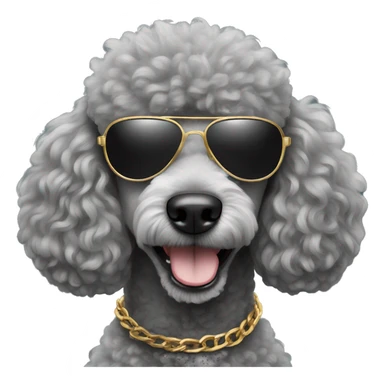 Grey poodle wearing aviator sunglasses and gold chain sticker