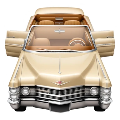 Beige 1966 Cadillac DeVille icon, ultra simplified design, clean 30-degree angle, just essential contours, Once Upon a Hollywood car, iOS emoji style sticker
