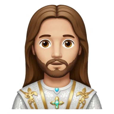 Jesus Christ from The Bible with long brown hair, white sequin outfit sticker