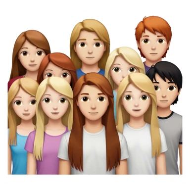 A group of teenagers with 3 girls and 3 boys:
a girl with long, straight, brown hair, another with long, slightly wavy, blonde hair and the third with long, straight, blonde and brown hair
for boys, you need a redhead with forward hair, a blonde with forward hair and another with black hair to the side sticker