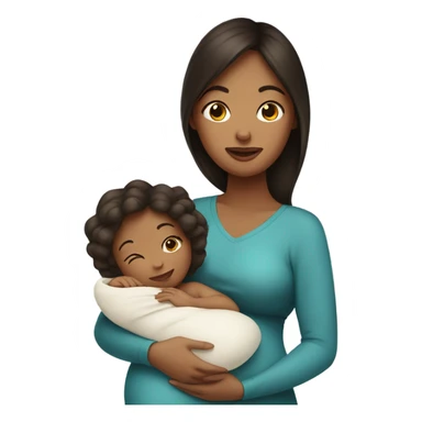 Pregnant Woman with dark brown hair Holding A Newborn Baby sticker