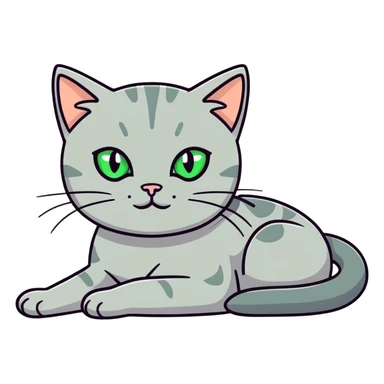 Grey cat with green eyes laying down sticker