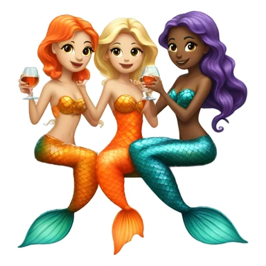 Three beautiful mermaids (light skin) drinking aperol sticker