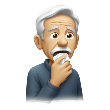 a old man coughing into a tissue looking very sick sticker