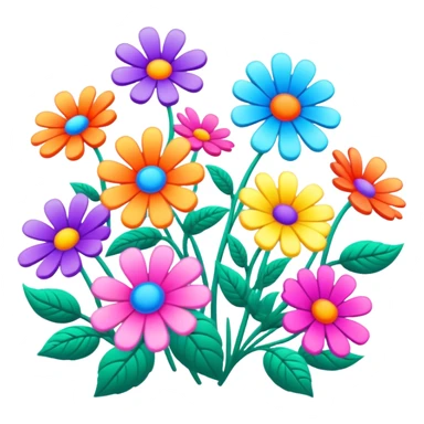 3D, psychedelic colored hippie style flowers in a line  sticker