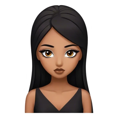 Une fille algérienne brune, yeux marrons cheveux long lisse, maigre avec une longue robe noir, faux cil et maquillée  sticker