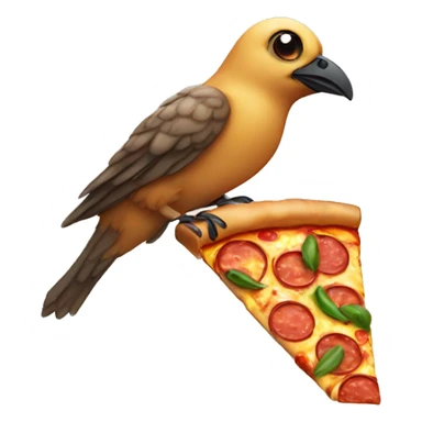 Bird with a pizza sticker