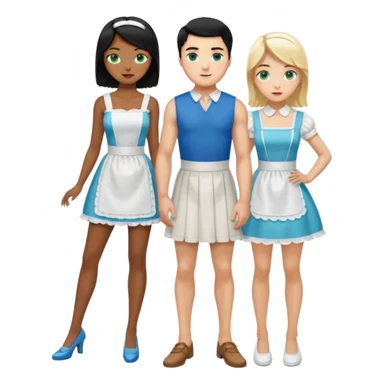 King, black hair, body, legst, blue eyes, shoes, maid blonde hair, green eyes, sexy short sleveless White dress, shoes sticker