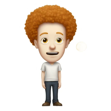 A very pale man with a ginger afro and a very large nose flipping a coin sticker
