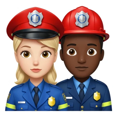 female white policeman in a blue suit and male black fireman in a red suit sticker