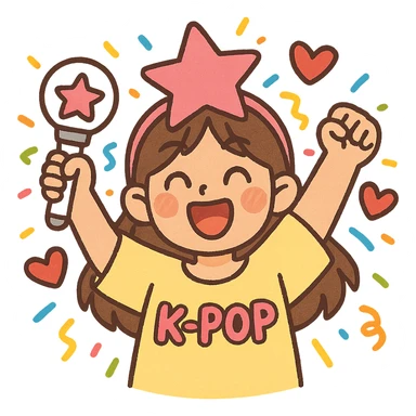 kpop fan star with confetti and hearts, fun and colorful sticker