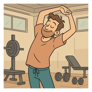 relaxed man stretching in gym, clean style, simple and neat sticker