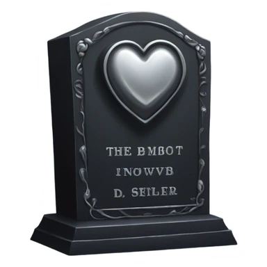 a black tombstone with the inscriptions in silver RIP and a silver heart in the center sticker