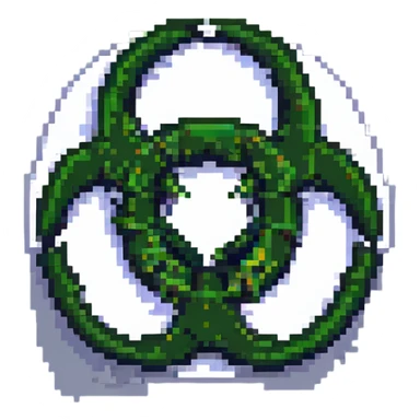 biohazard symbol, pixel art style sticker