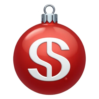 red Christmas ball with white "S" logo sticker