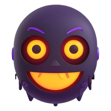 scary emoji with robotic 3D features, sharp angles, neon accents sticker