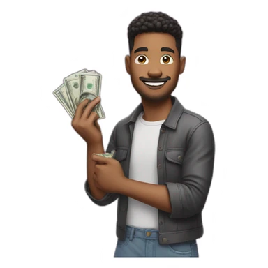A man holding a TikTok logo in one hand and money in one hand sticker