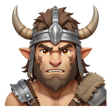 Clash of Clans aesthetic friendly Barbarian Portrait Emoji, Poised and bold with a rugged yet cartoonish build in tattered furs and a horned helmet, his face rendered in a natural skin tone (not yellow), expressive bright eyes and a confident smirk, Simplified yet dynamic features, highly detailed, glowing with a vivid, adventurous aura, high shine, heroic and spirited, stylized with an air of medieval warrior charm, focused and energetic, soft glowing outline, capturing the essence of a fearless barbarian adventurer ready to lead his clan with spirited valor! sticker