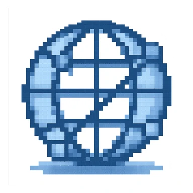 Edit this 3D pixel art style globe icon by removing the terrain and transforming it into a network connected icon with lines and nodes. Keep the 3D pixel art style and maintain a transparent background. sticker
