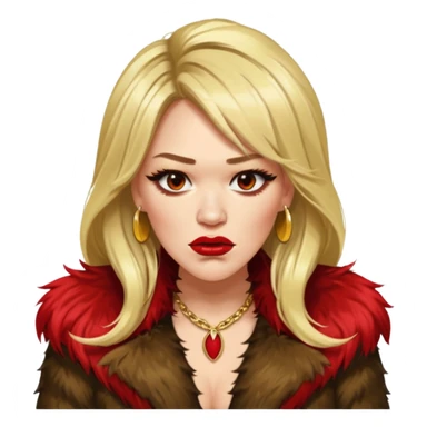 Cinematic Realistic Ultra HD -  Angry, High Nose - Glamor Plunge Hilary Duff Extreme Long Long Hairstyle in Shaggy Fur Coat with Gold Flash sticker