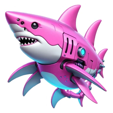 glitter mech shark pink cyberpunk sticker