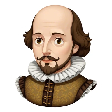 Cinematic Realistic portrait of William Shakespeare, depicted as an iconic playwright in richly detailed Elizabethan attire with a ruffled collar, expressive eyes, and a thoughtful gaze, bathed in dramatic historical lighting that evokes the Bard’s timeless legacy sticker