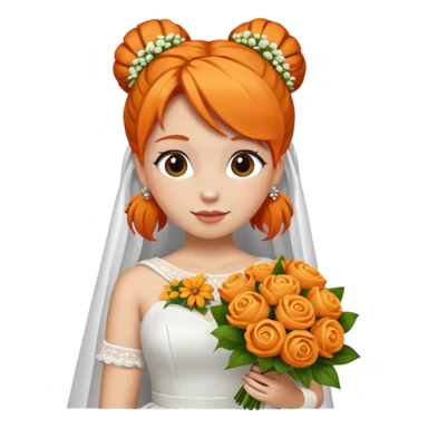 orange haired with bun bride with bouqet sticker
