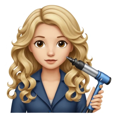 pretty girl with long wavy dirty blonde hair holding a curling iron, curling her hair  sticker