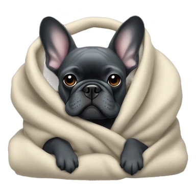 A dark grey French bulldog in a soft blanket sticker