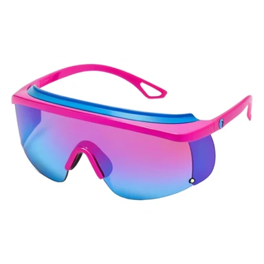 sporty neon hot pink shield visor sunglasses with extra thick frame and integrated strap, heavy-duty build, one-piece mirrored lens with blue reflection sticker