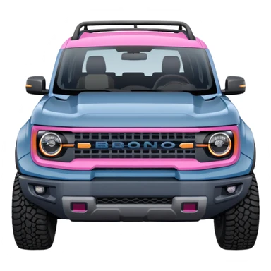 grey blue Ford bronco sport with a pink grill guard sticker