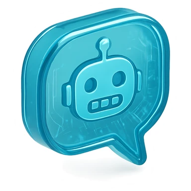 Icon of a speech bubble with a robot face, cyan blue sticker