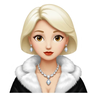 * Character: A stylish lady
* ﻿﻿Clothing: A luxurious white fur coat
* ﻿﻿Accessories: A dazzling diamond necklace
* ﻿﻿Expression: Confident, elegant, maybe slightly glamorous
* ﻿﻿Pose: Head slightly tilted or a poised posture
* ﻿﻿Style: Emoji-like, simple but expressive sticker