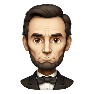 Cinematic Realistic Abraham Lincoln Portrait Emoji, depicted as a stoic iconic statesman with a tall dignified silhouette and thoughtful expression, rendered with detailed textures and dramatic historical lighting that captures his timeless presence. sticker