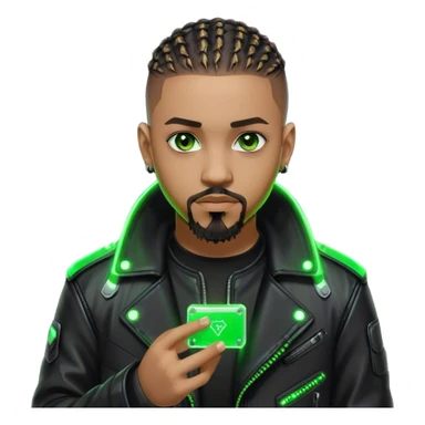 Light skinned African American male with green eyes as a cyberpunk hacker with cornrows hairstyle but short cornrows  with goatee facial hair  sticker