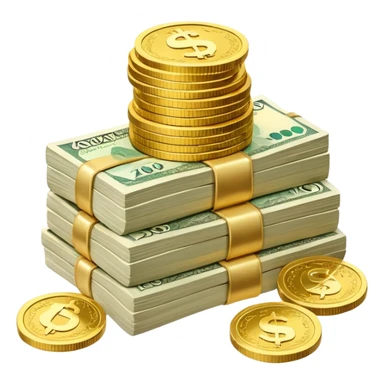 a stack of Arab banknotes with gold coins sticker