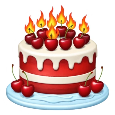 CAKE on fire, and fire behind it as well. cherries on the cake sticker