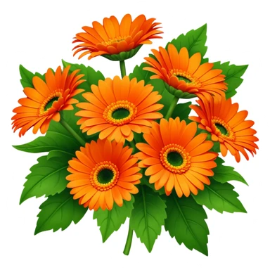 bouquet Vibrant Orange Gerbera Daisy, luxuriant, leaf, bud sticker