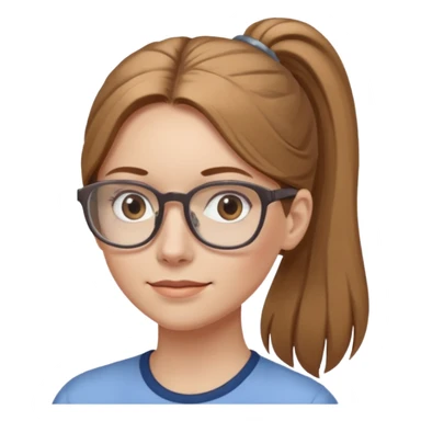 Thin pale white woman with long light brown hair in pony tail light brown glasses and grey eyes sticker